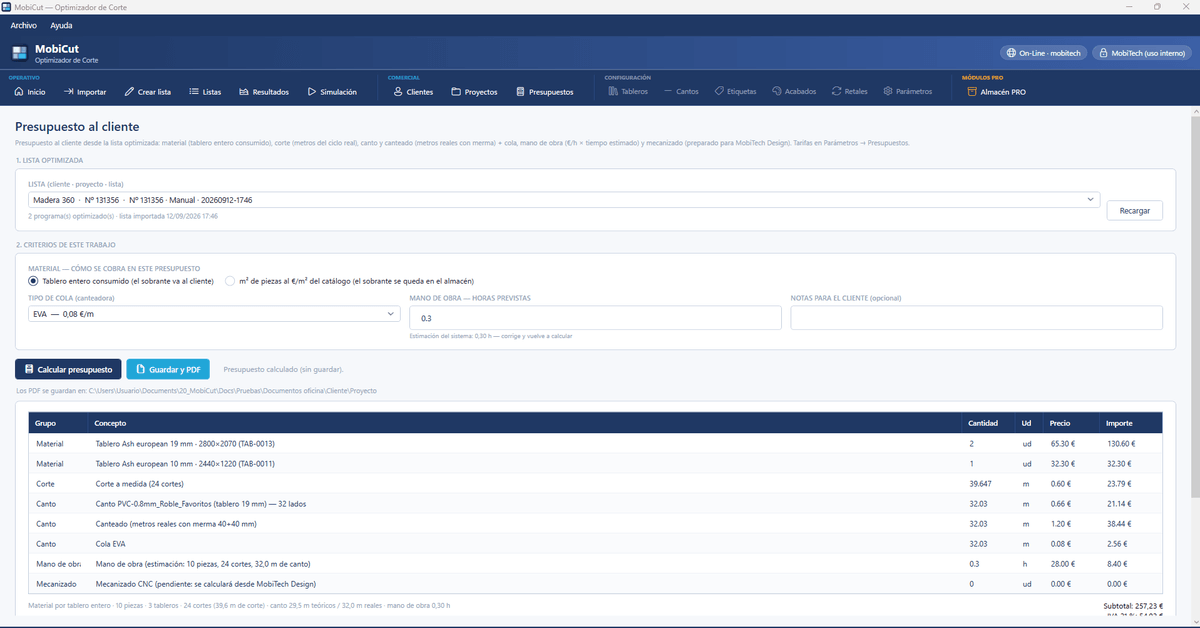 Devis client depuis la liste optimisée